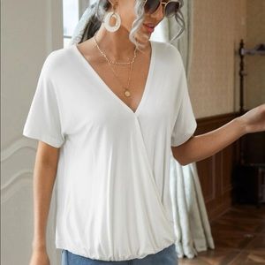 Shein white surplice neck tee, size medium